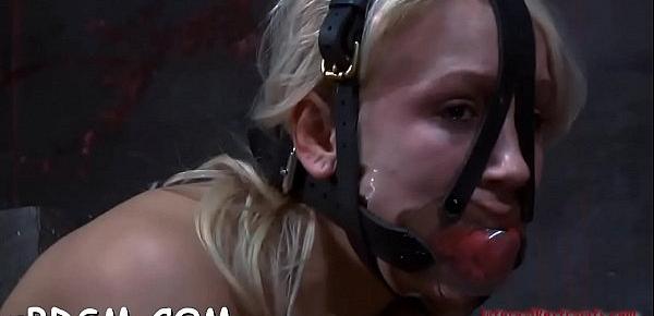  Gagged hotty is hoisted up in advance of hard pussy prodding